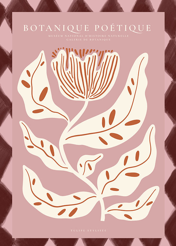 Stampa botanica con fiore stilizzato rosa