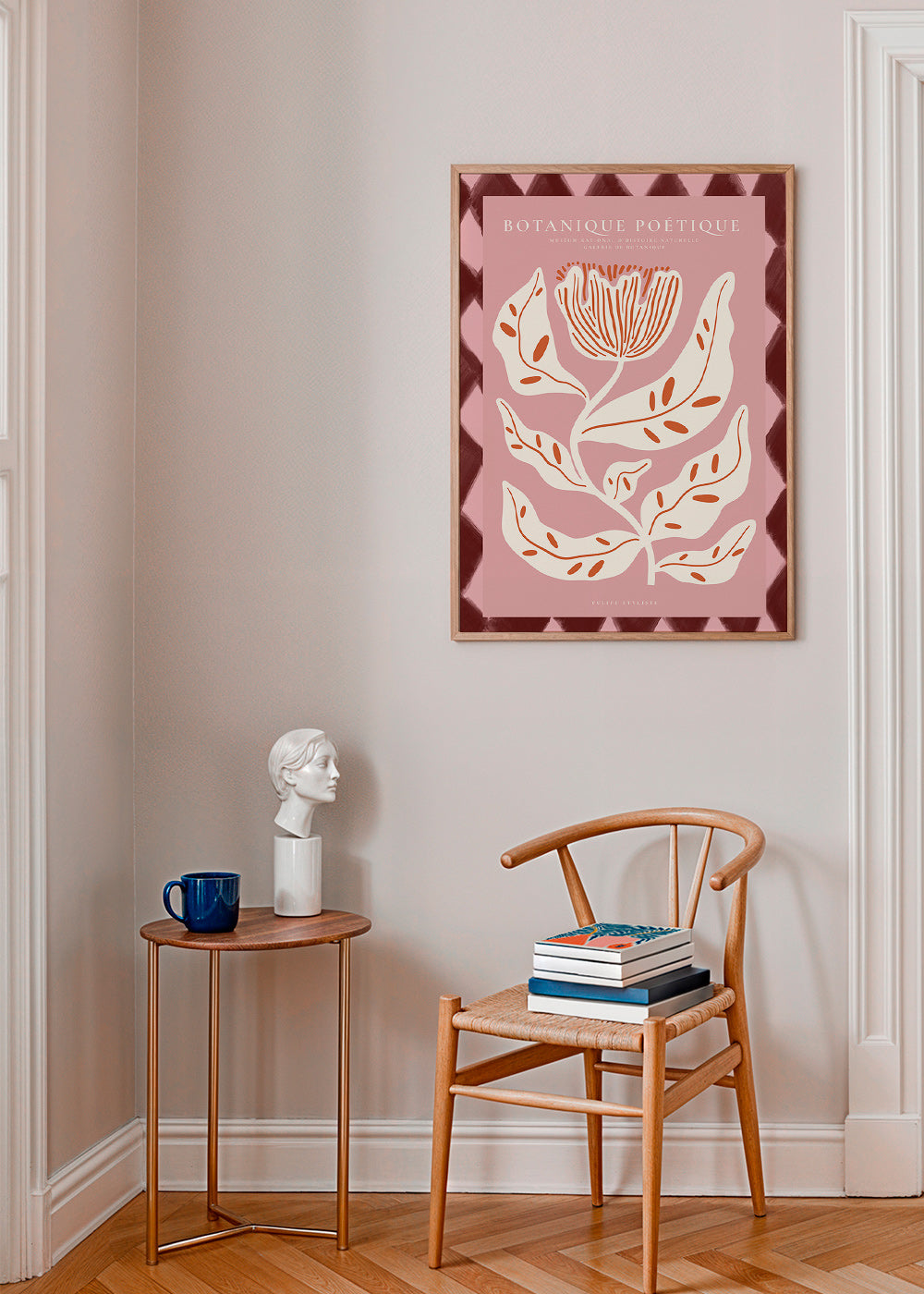 Stampa botanica con fiore stilizzato rosa
