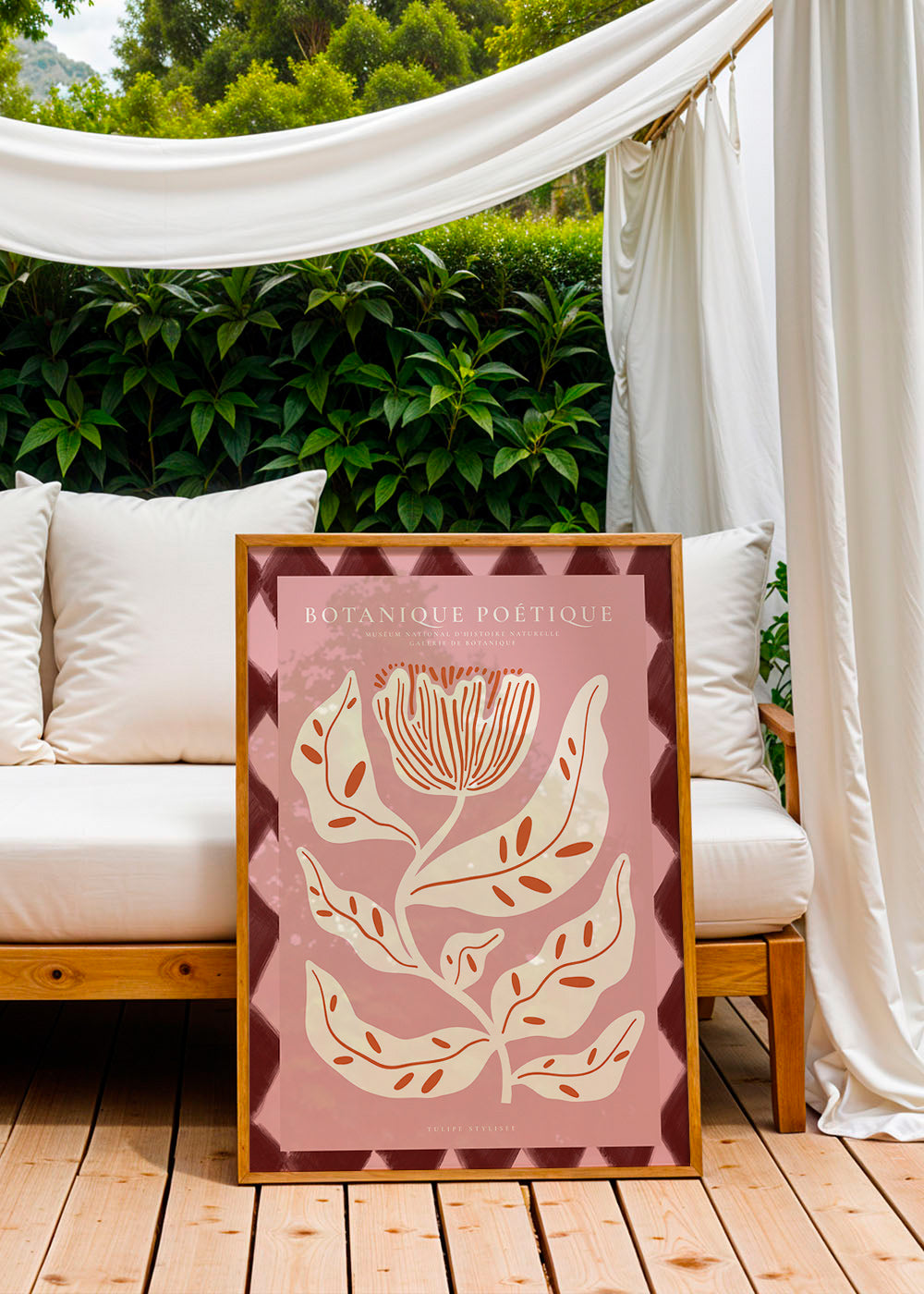 Stampa botanica con fiore stilizzato rosa