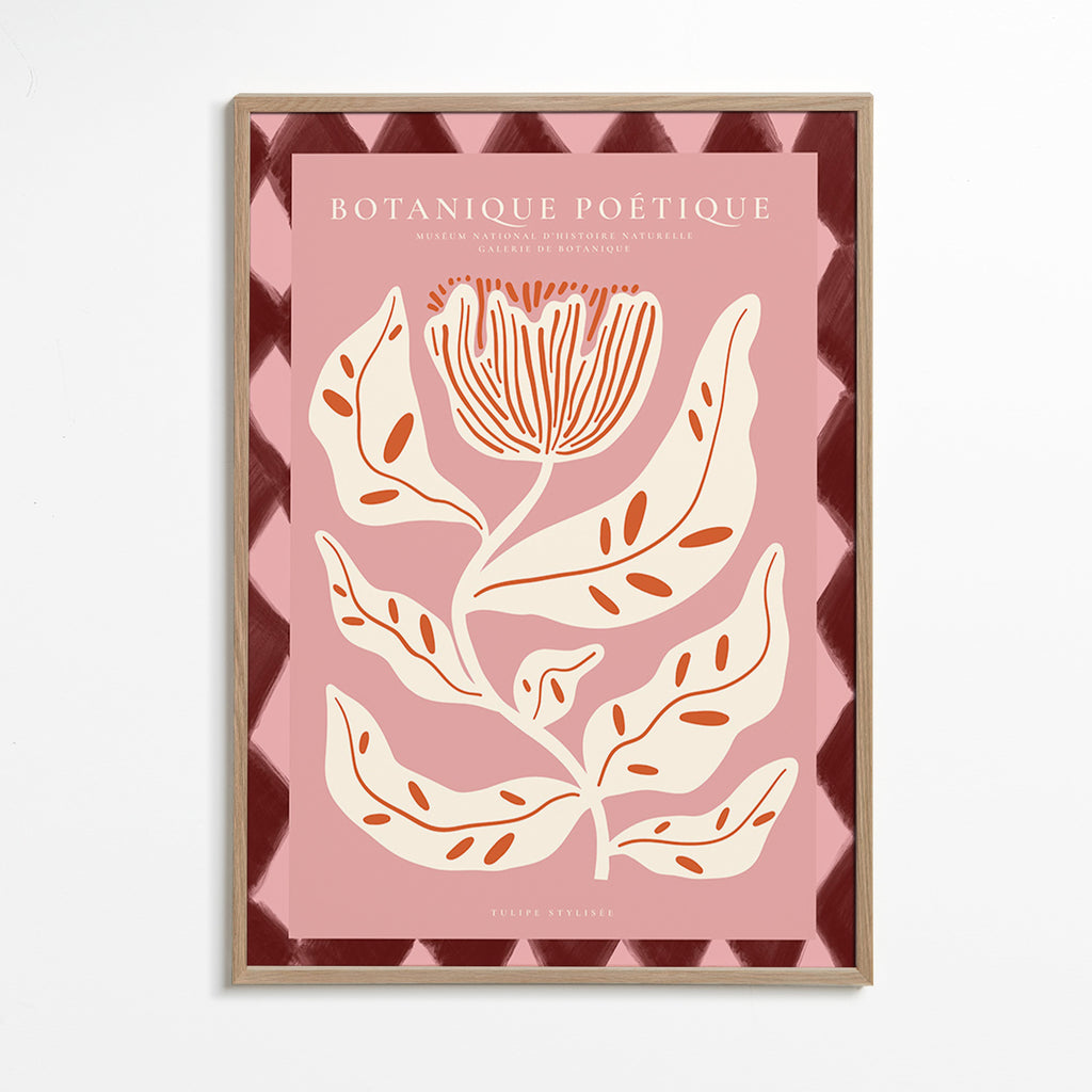 Stampa botanica con fiore stilizzato rosa