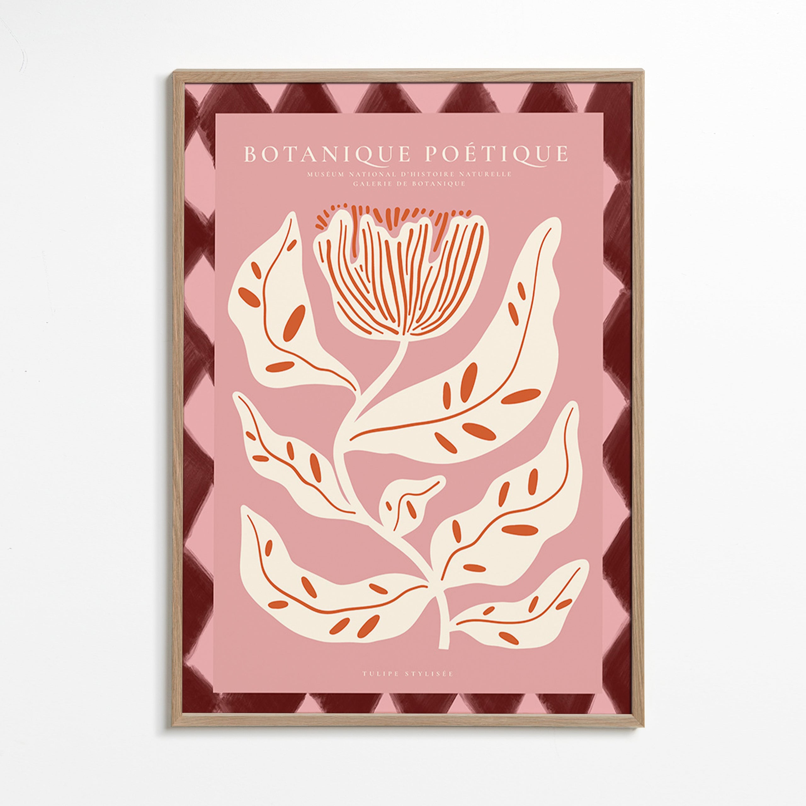 Stampa botanica con fiore stilizzato rosa