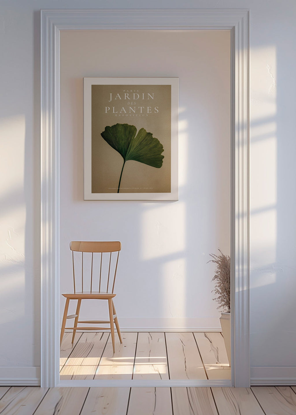 Stampa botanica con foglia di ginkgo e tipografia classica