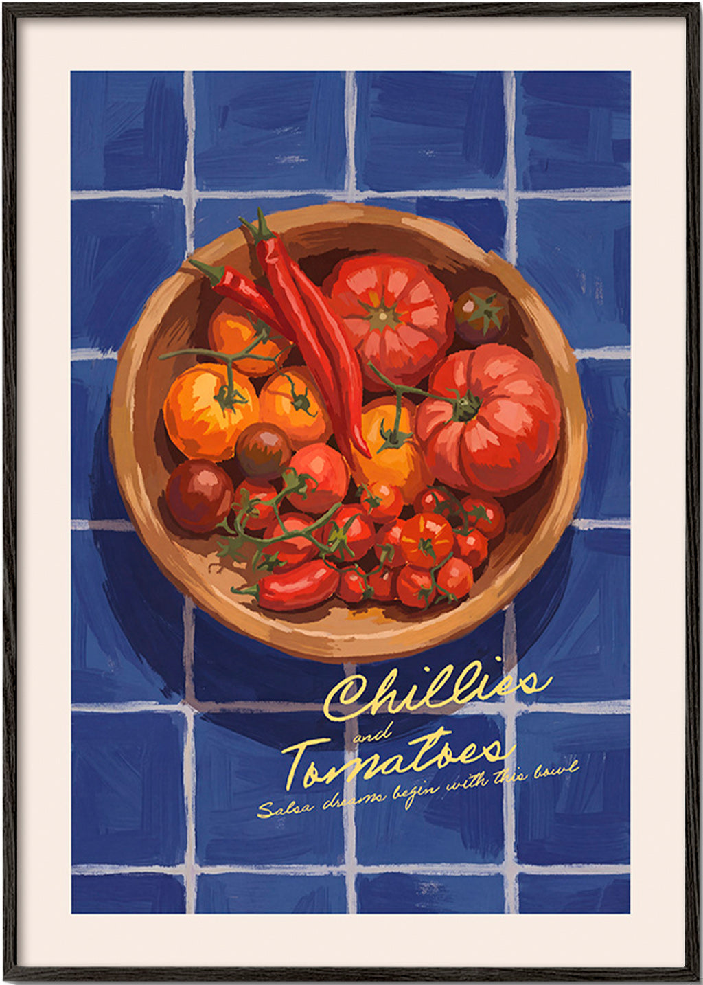 Arte da cucina con peperoncini e pomodori illustrati