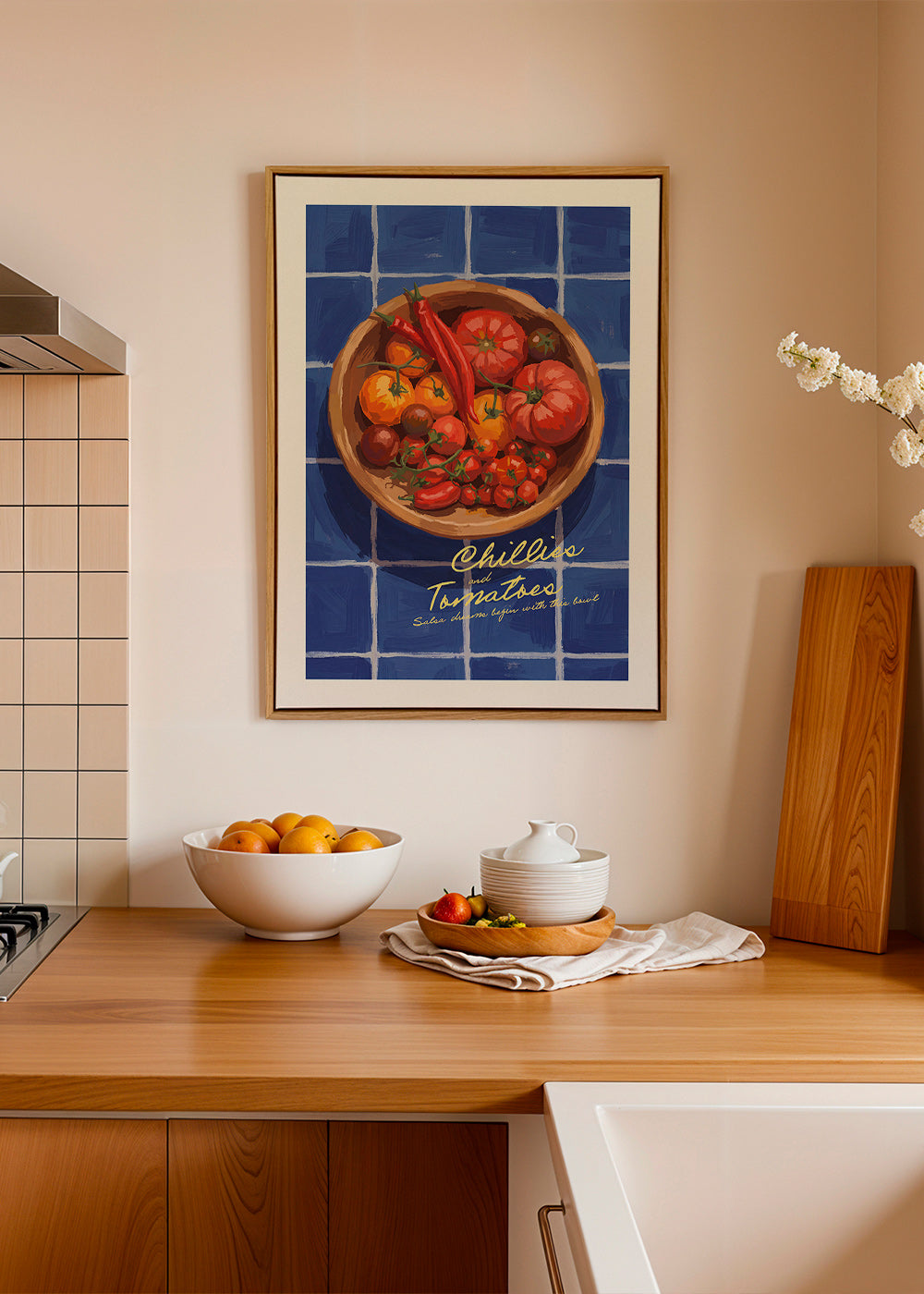 Arte da cucina con peperoncini e pomodori illustrati