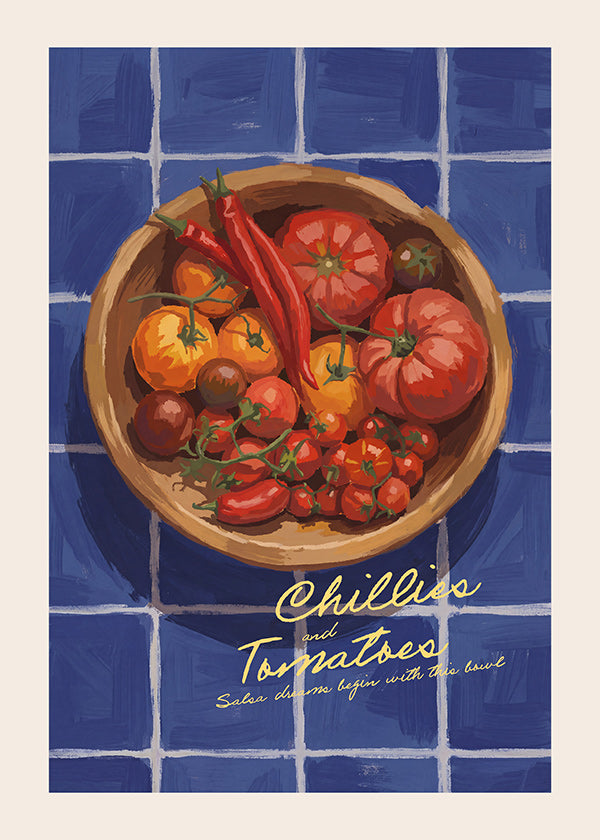 Arte da cucina con peperoncini e pomodori illustrati