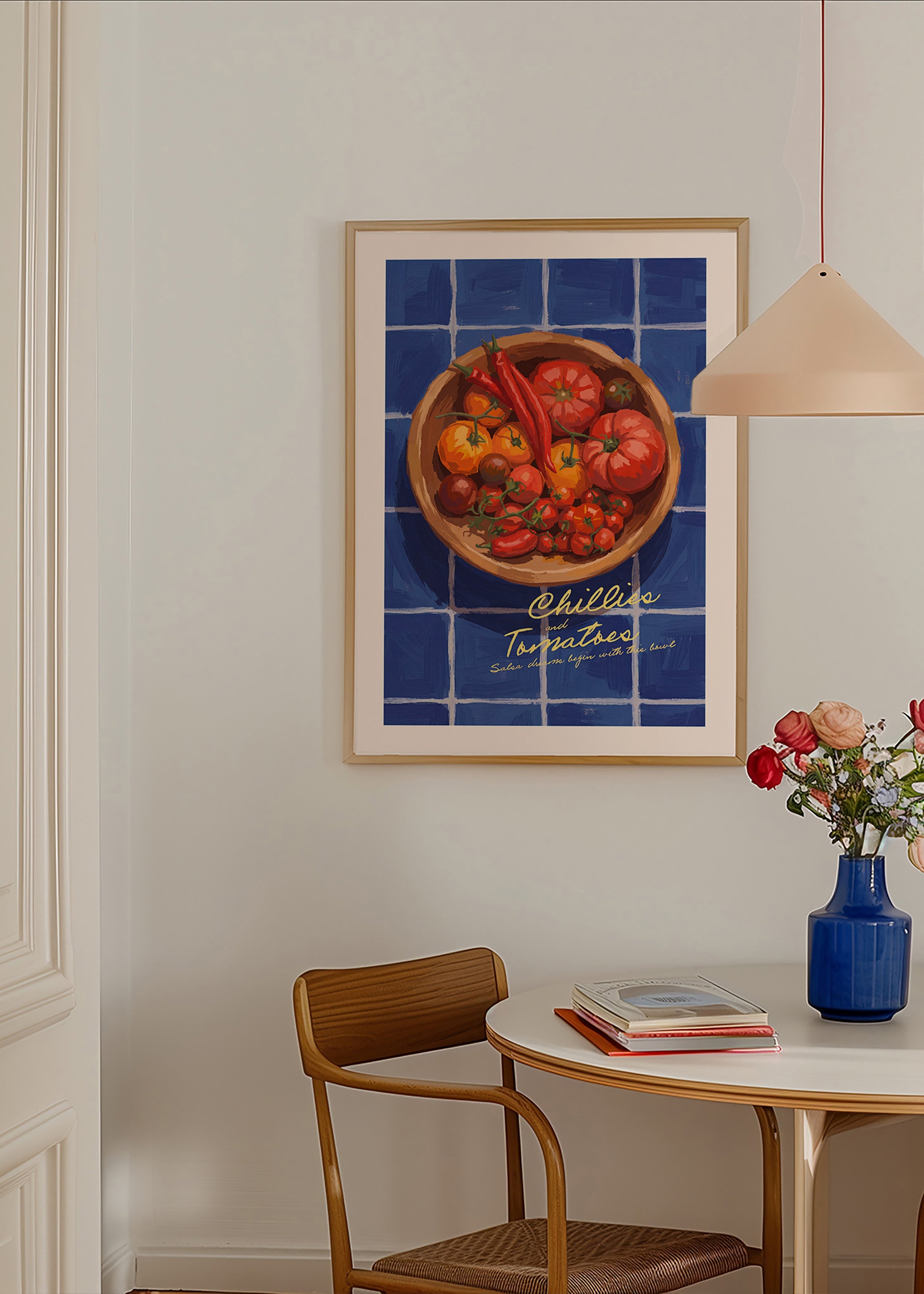 Arte da cucina con peperoncini e pomodori illustrati