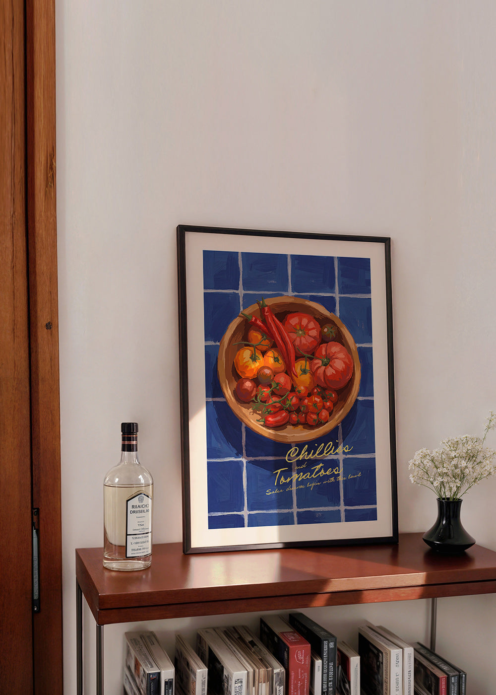 Arte da cucina con peperoncini e pomodori illustrati