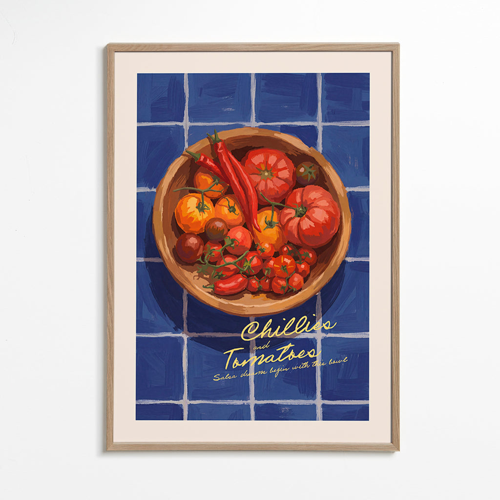 Arte da cucina con peperoncini e pomodori illustrati