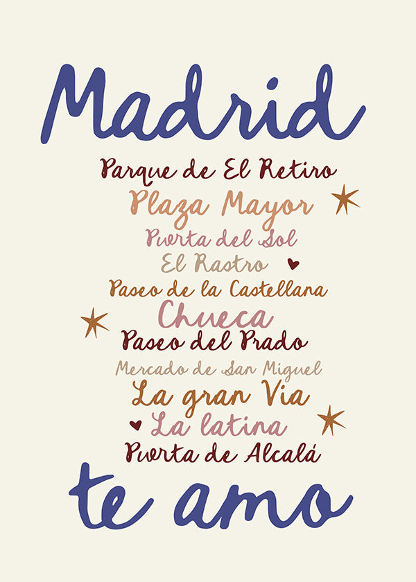 Poster di viaggio Madrid lettering distintivo