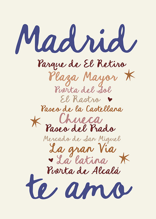 Poster di viaggio Madrid lettering distintivo