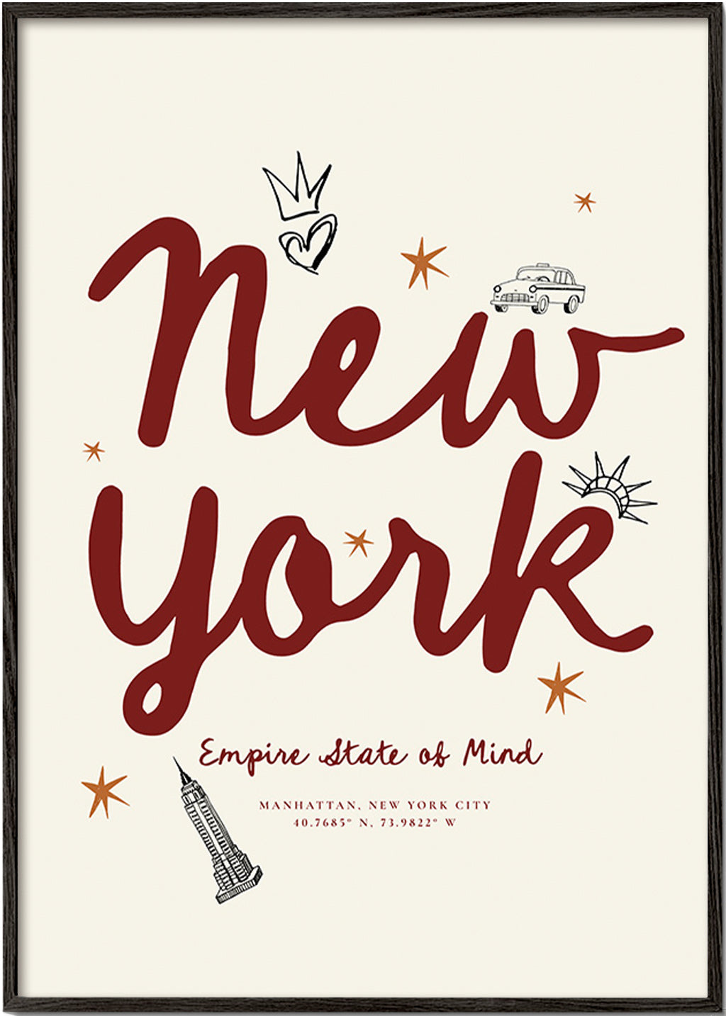 Poster di viaggio New York con lettering bordeaux