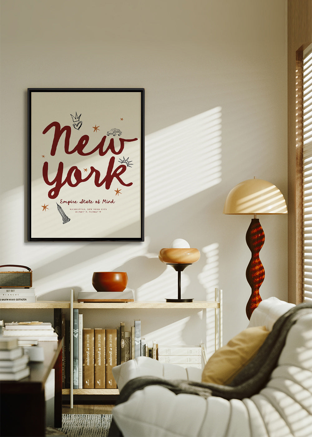 Poster di viaggio New York con lettering bordeaux