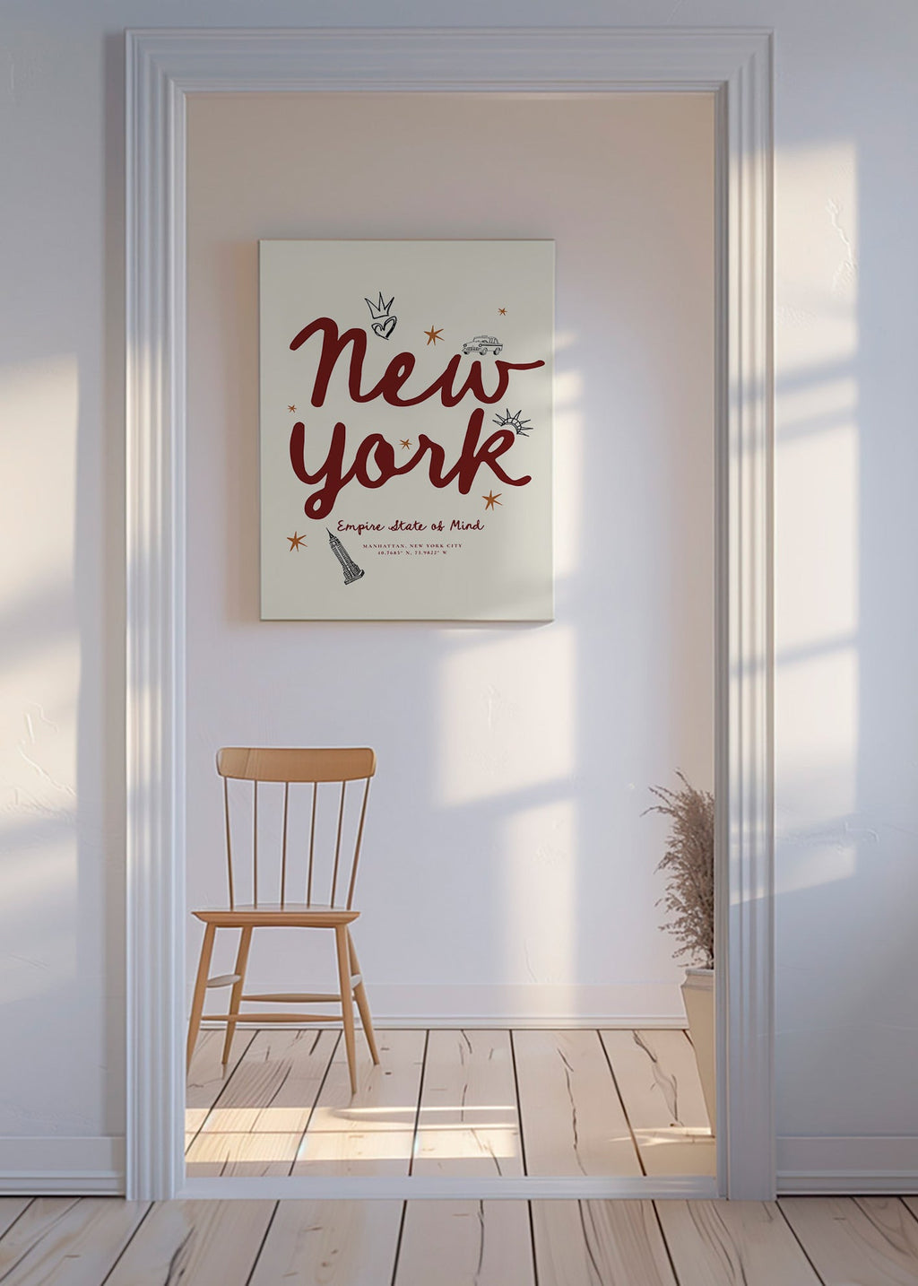 Poster di viaggio New York con lettering bordeaux