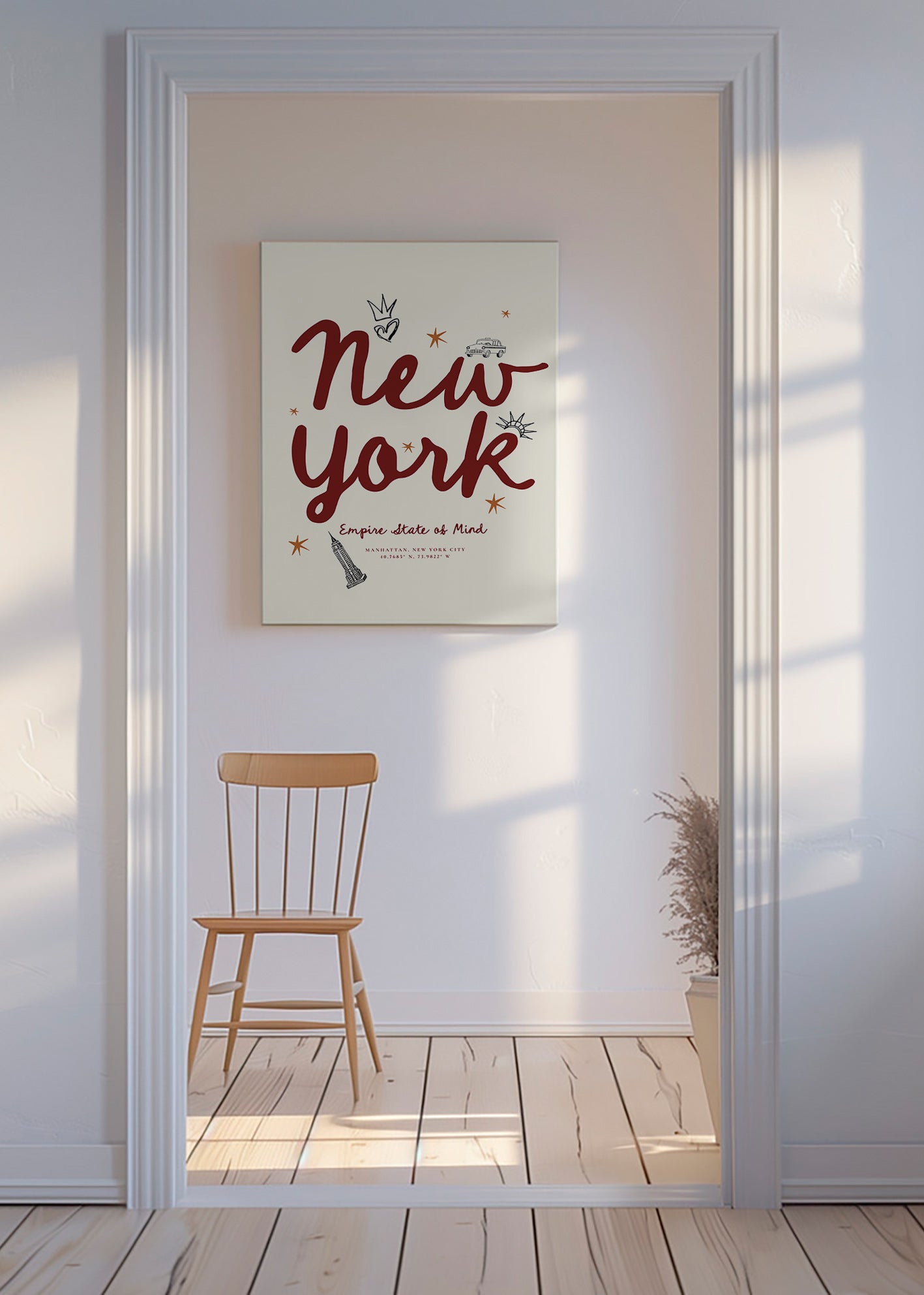 Poster di viaggio New York con lettering bordeaux