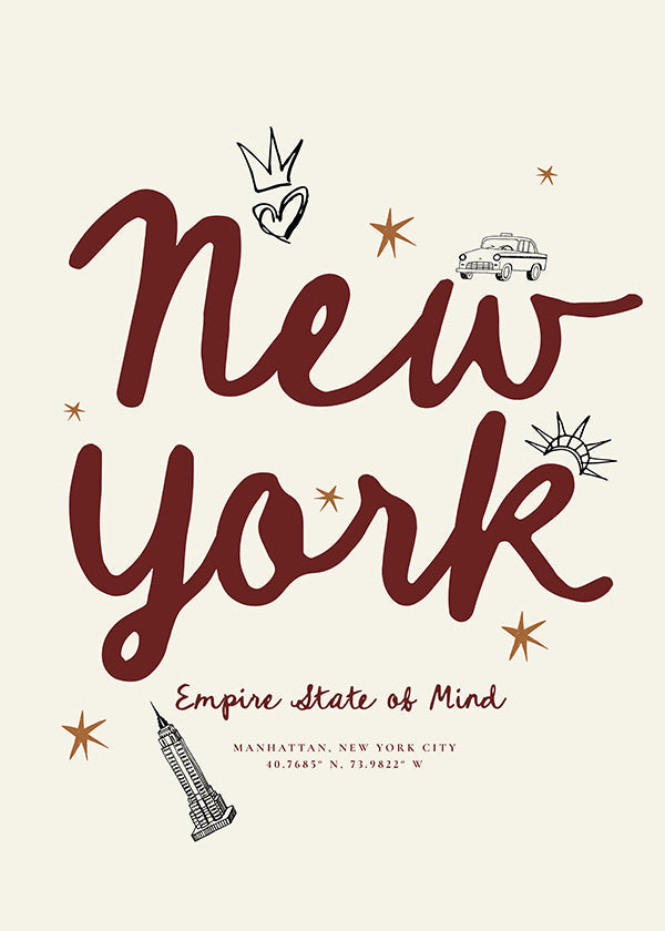 Poster di viaggio New York con lettering bordeaux