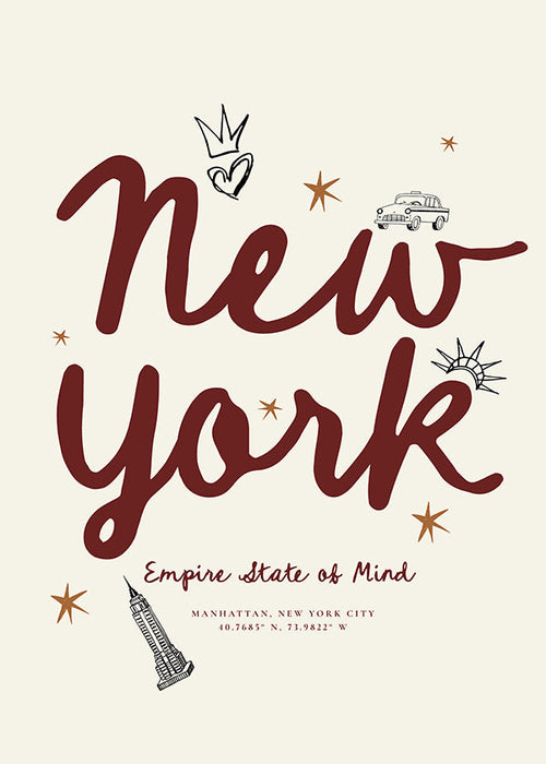 Poster di viaggio New York con lettering bordeaux