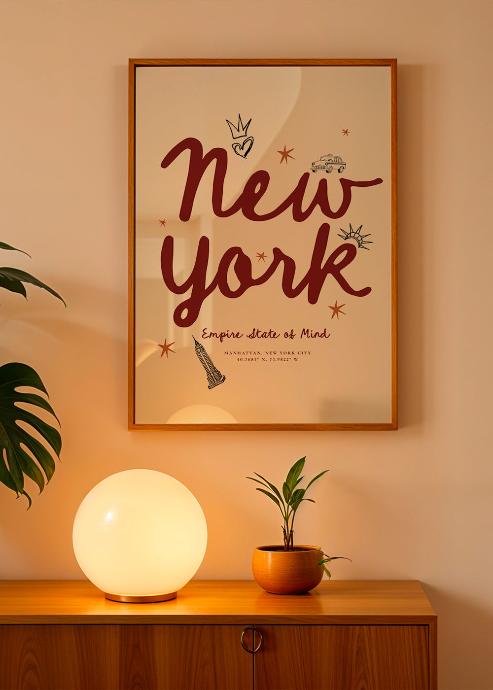 Poster di viaggio New York con lettering bordeaux