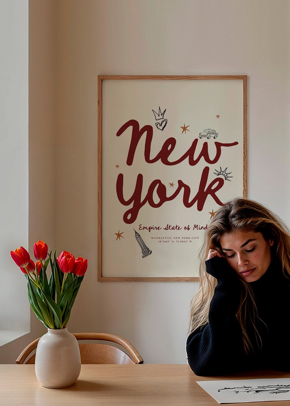 Poster di viaggio New York con lettering bordeaux