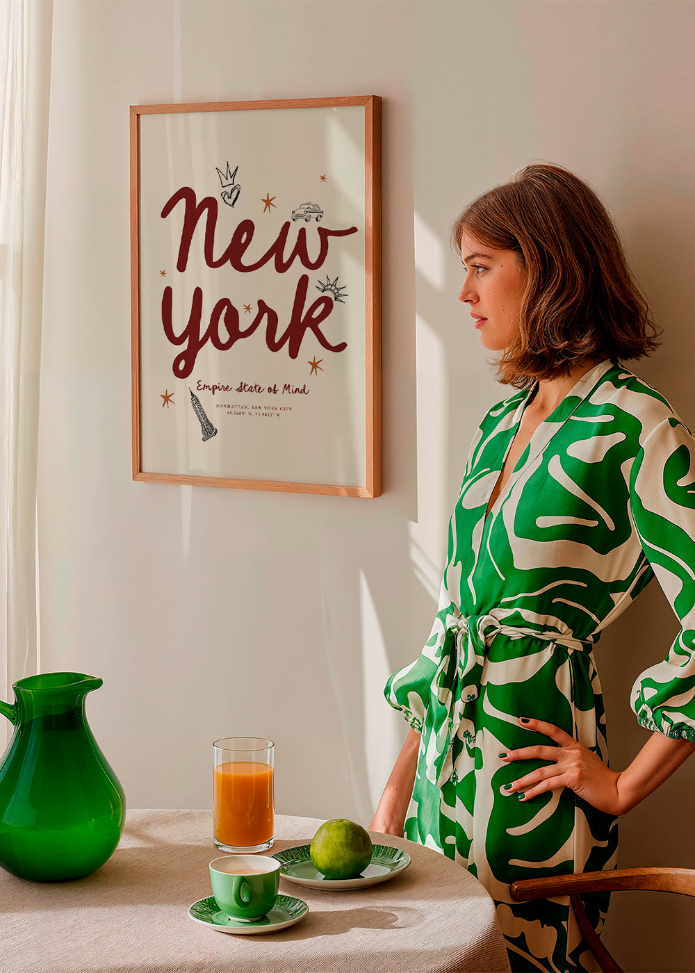 Poster di viaggio New York con lettering bordeaux