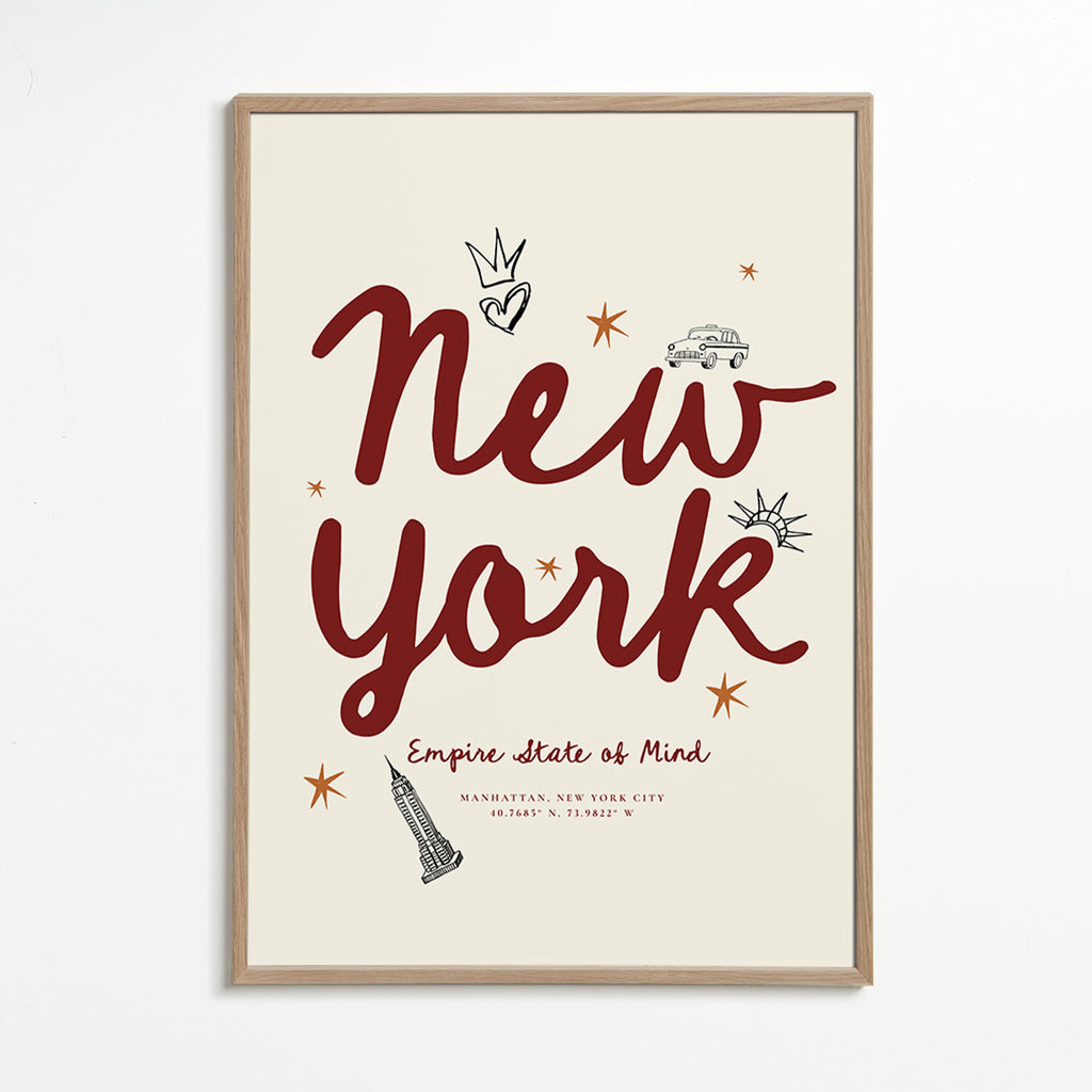 Poster di viaggio New York con lettering bordeaux
