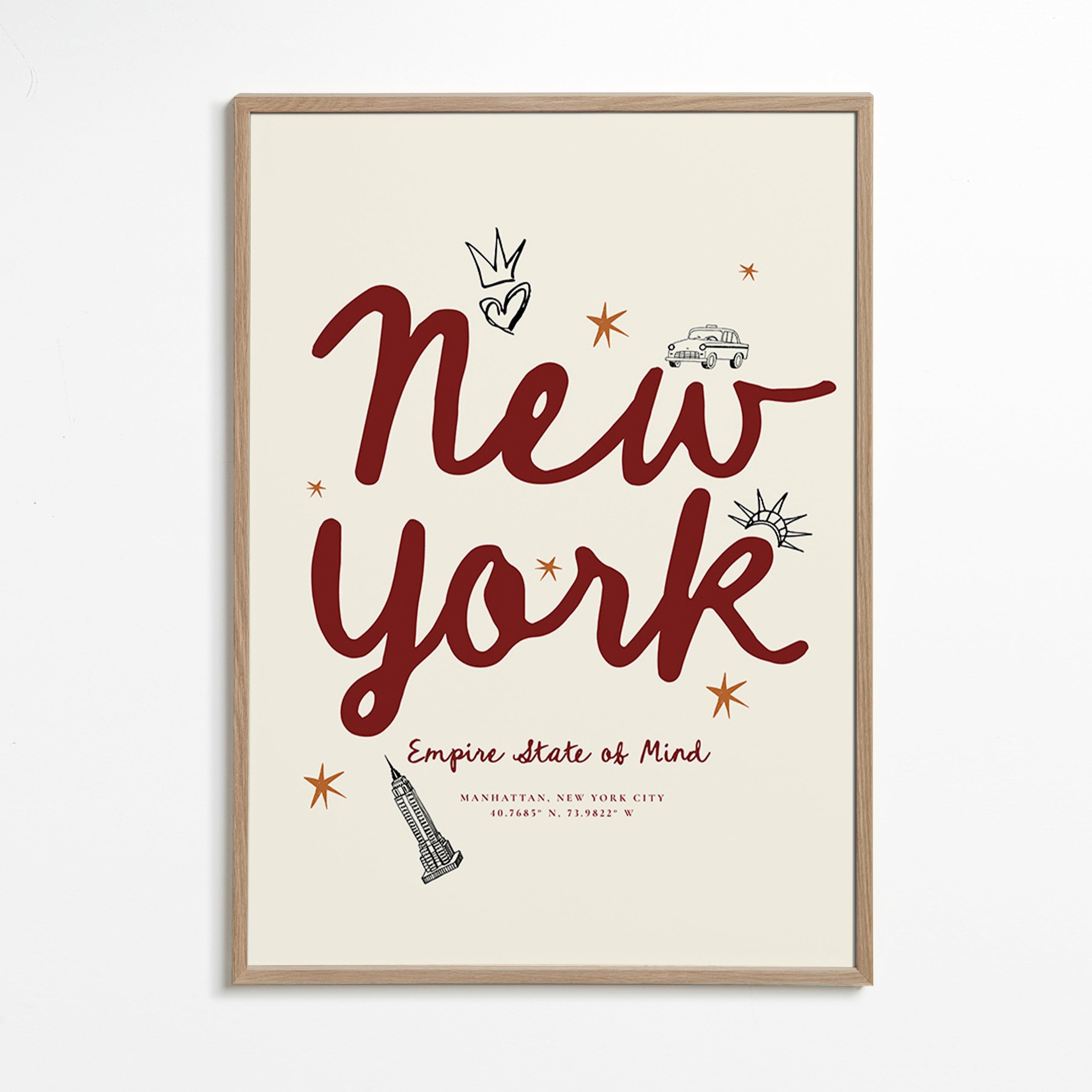 Poster di viaggio New York con lettering bordeaux
