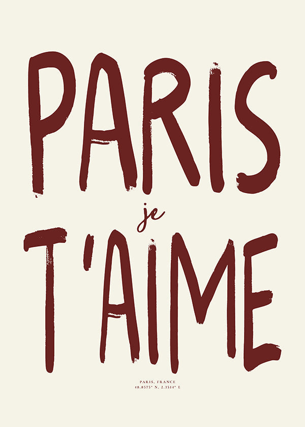 Poster di viaggio tipografico Paris je t'aime