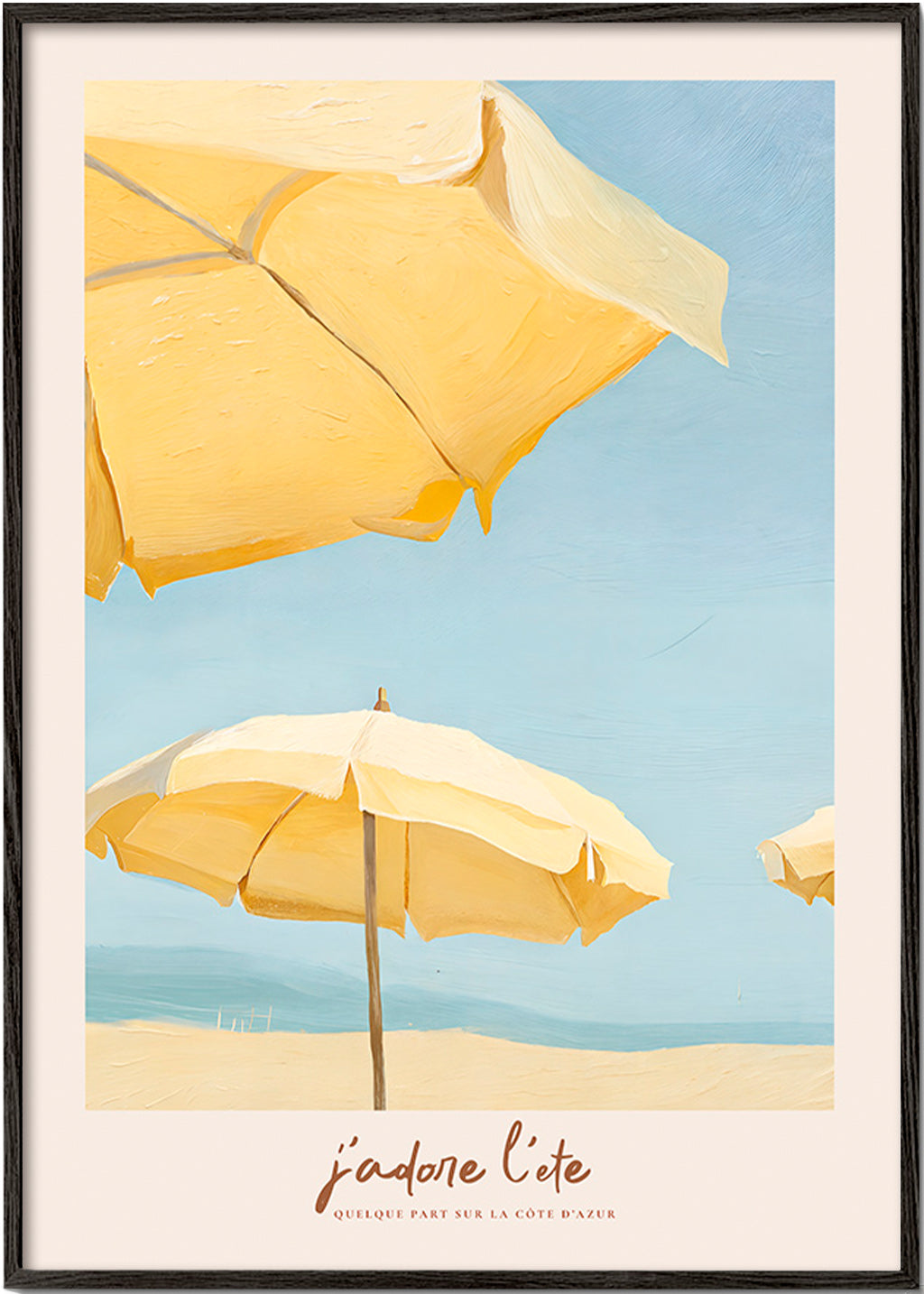 Quadro di paesaggio con ombrelloni gialli