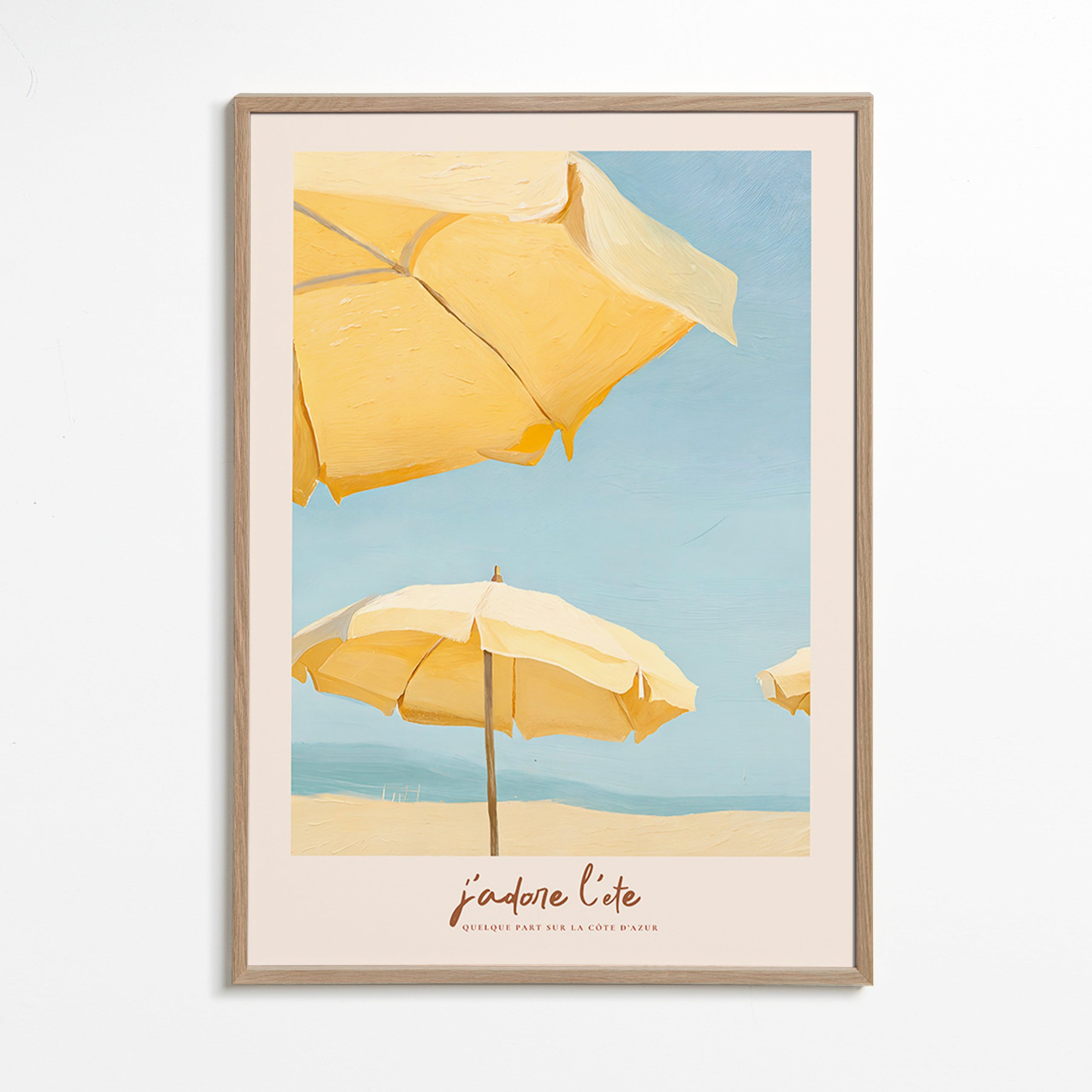 Quadro di paesaggio con ombrelloni gialli