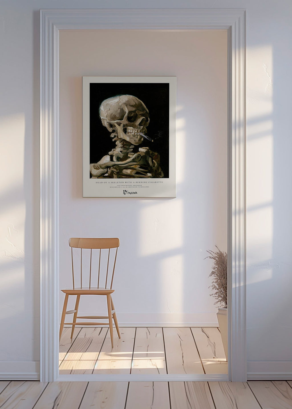 Calavera vintage con sigaretta accesa