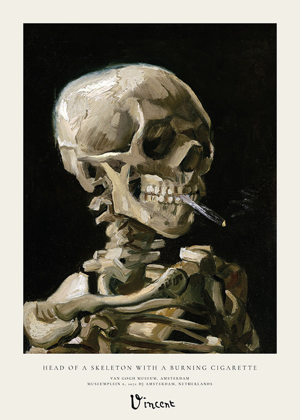 Calavera vintage con sigaretta accesa