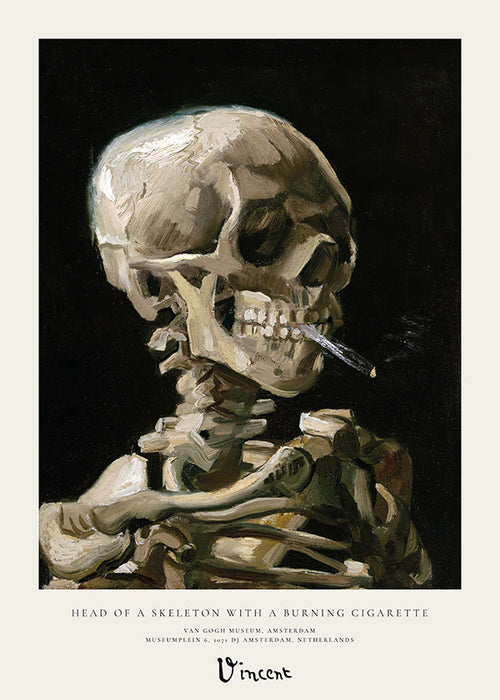 Calavera vintage con sigaretta accesa
