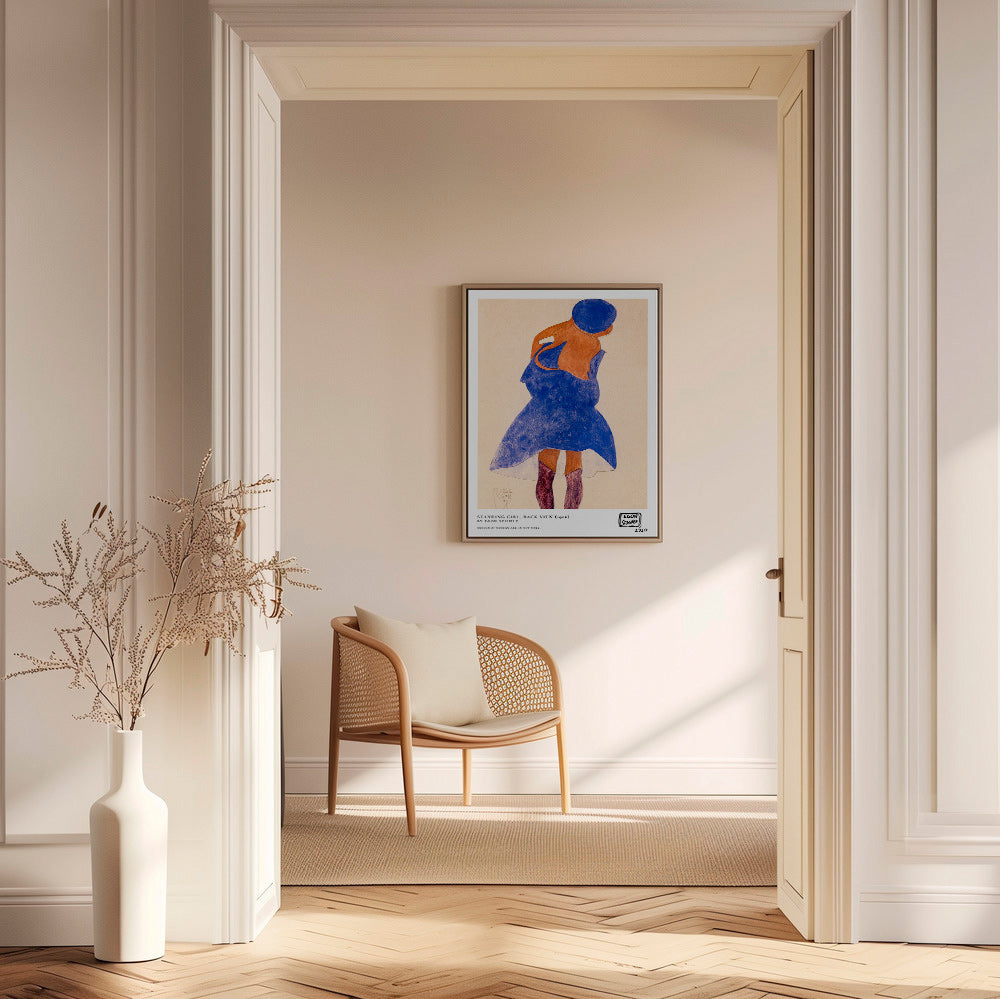Illustrazione: figura femminile di spalle in blu