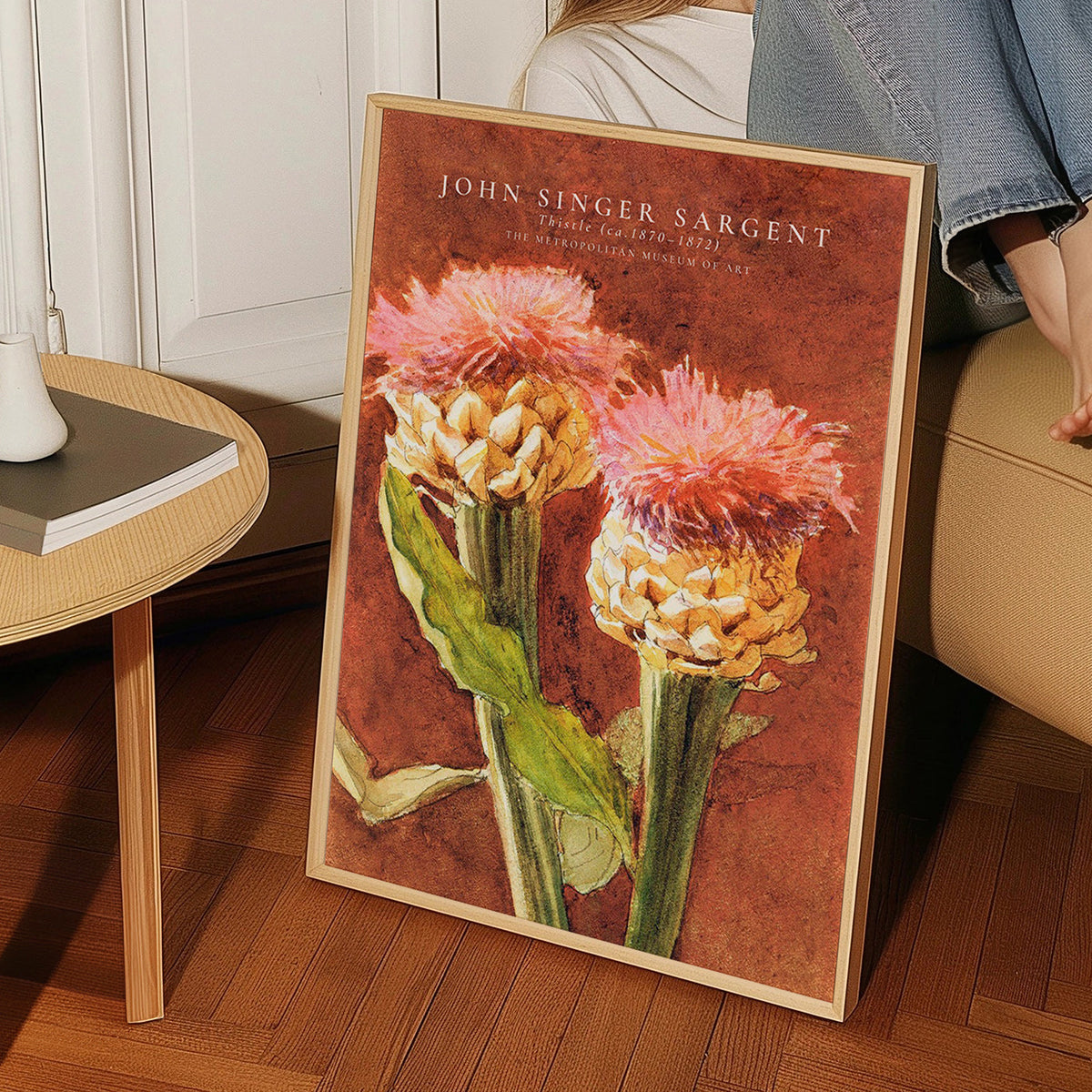 Stampa botanica con cardi rosa