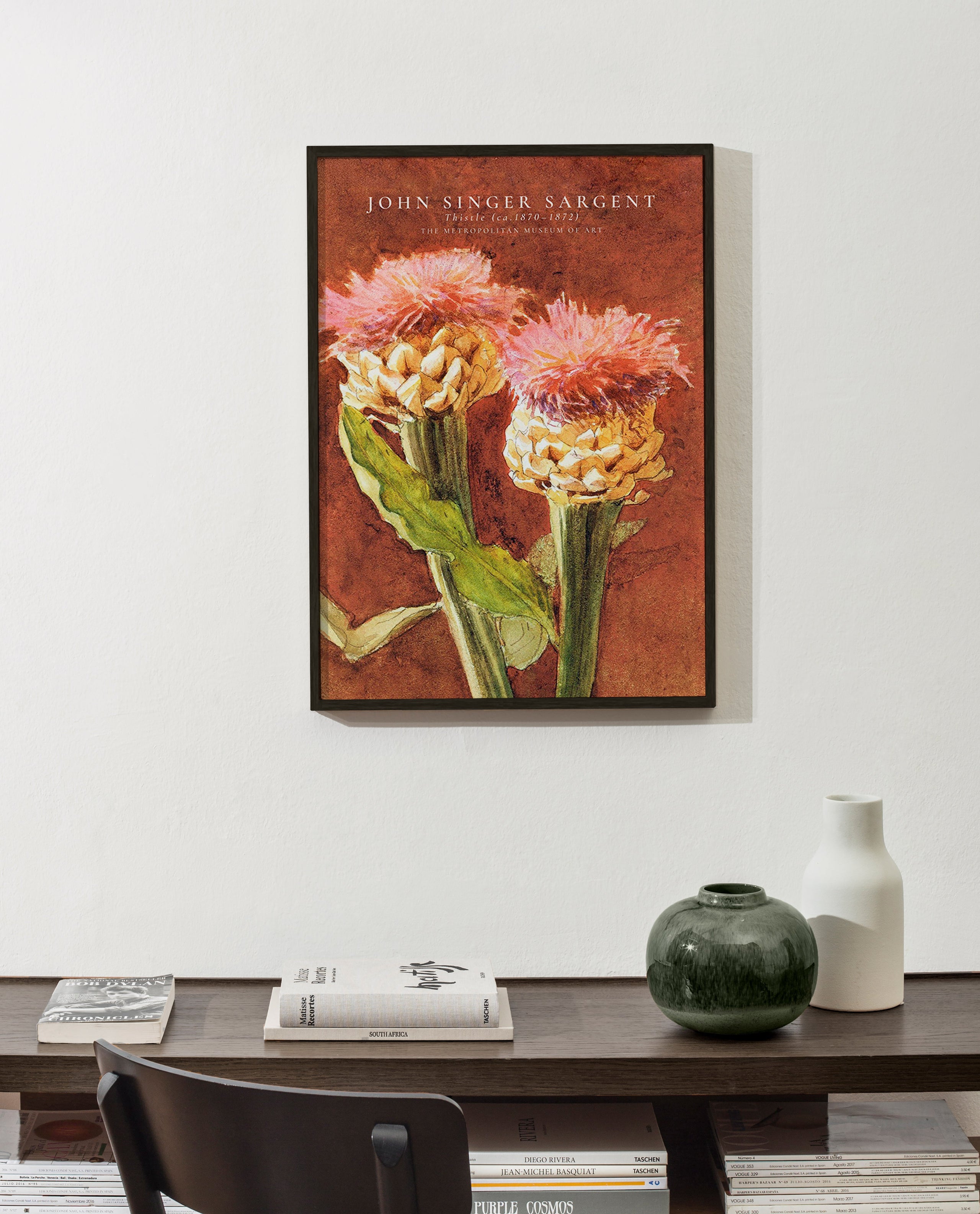 Stampa botanica con cardi rosa