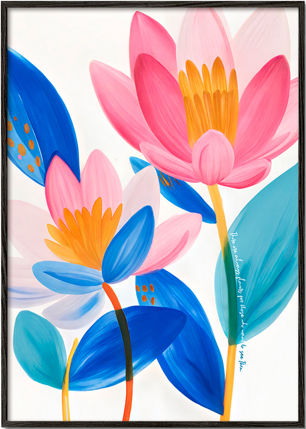 Stampa botanica fiori rosa e blu