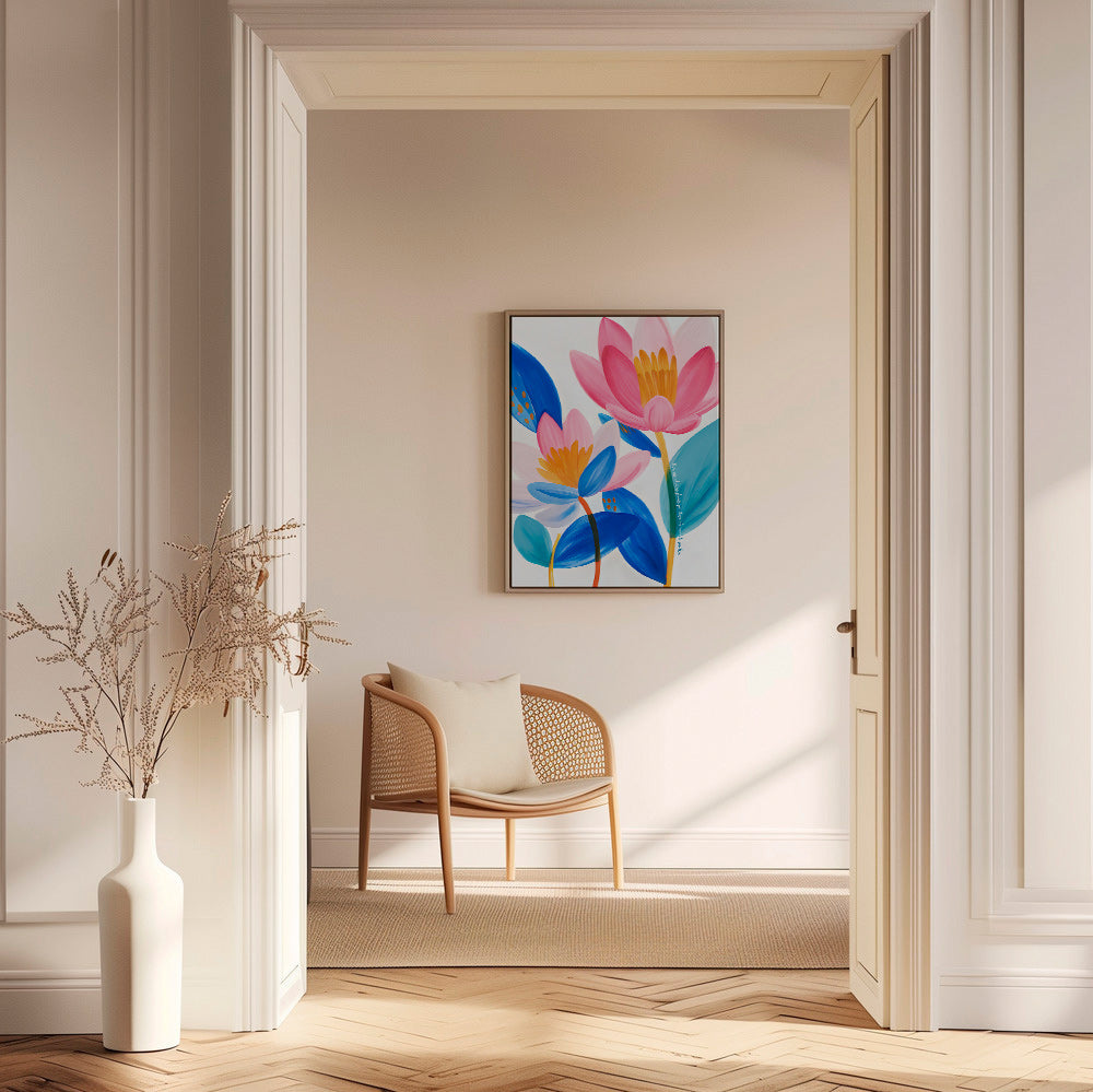 Stampa botanica fiori rosa e blu