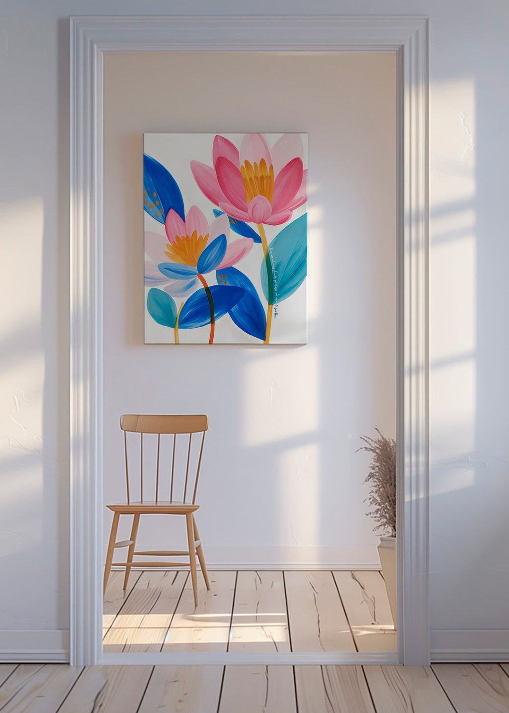 Stampa botanica fiori rosa e blu
