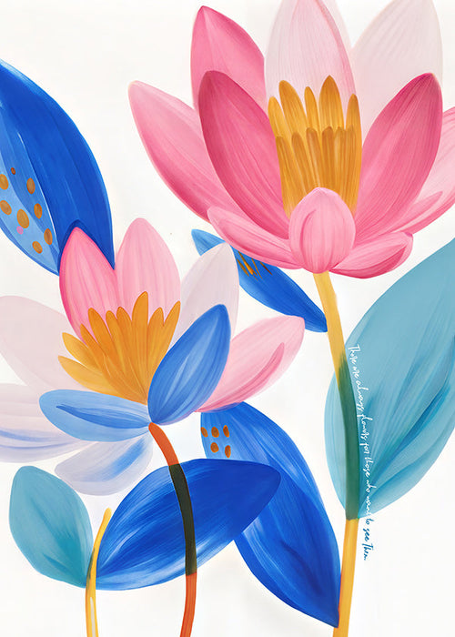Stampa botanica fiori rosa e blu