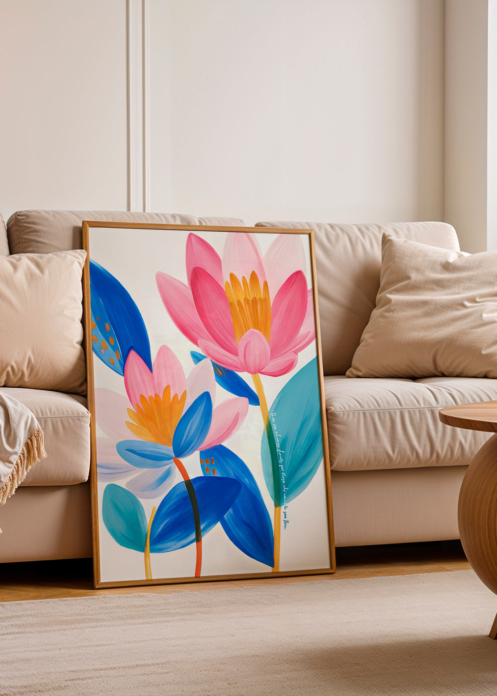 Stampa botanica fiori rosa e blu