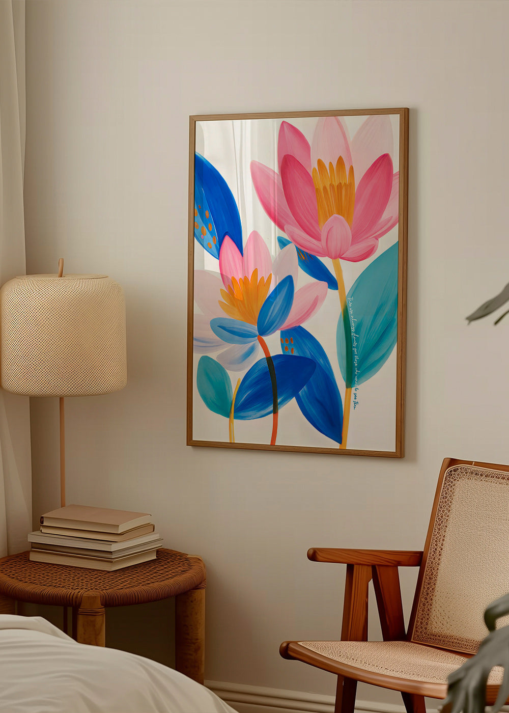 Stampa botanica fiori rosa e blu