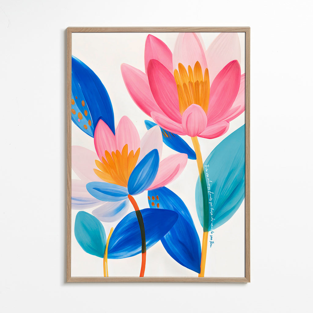 Stampa botanica fiori rosa e blu
