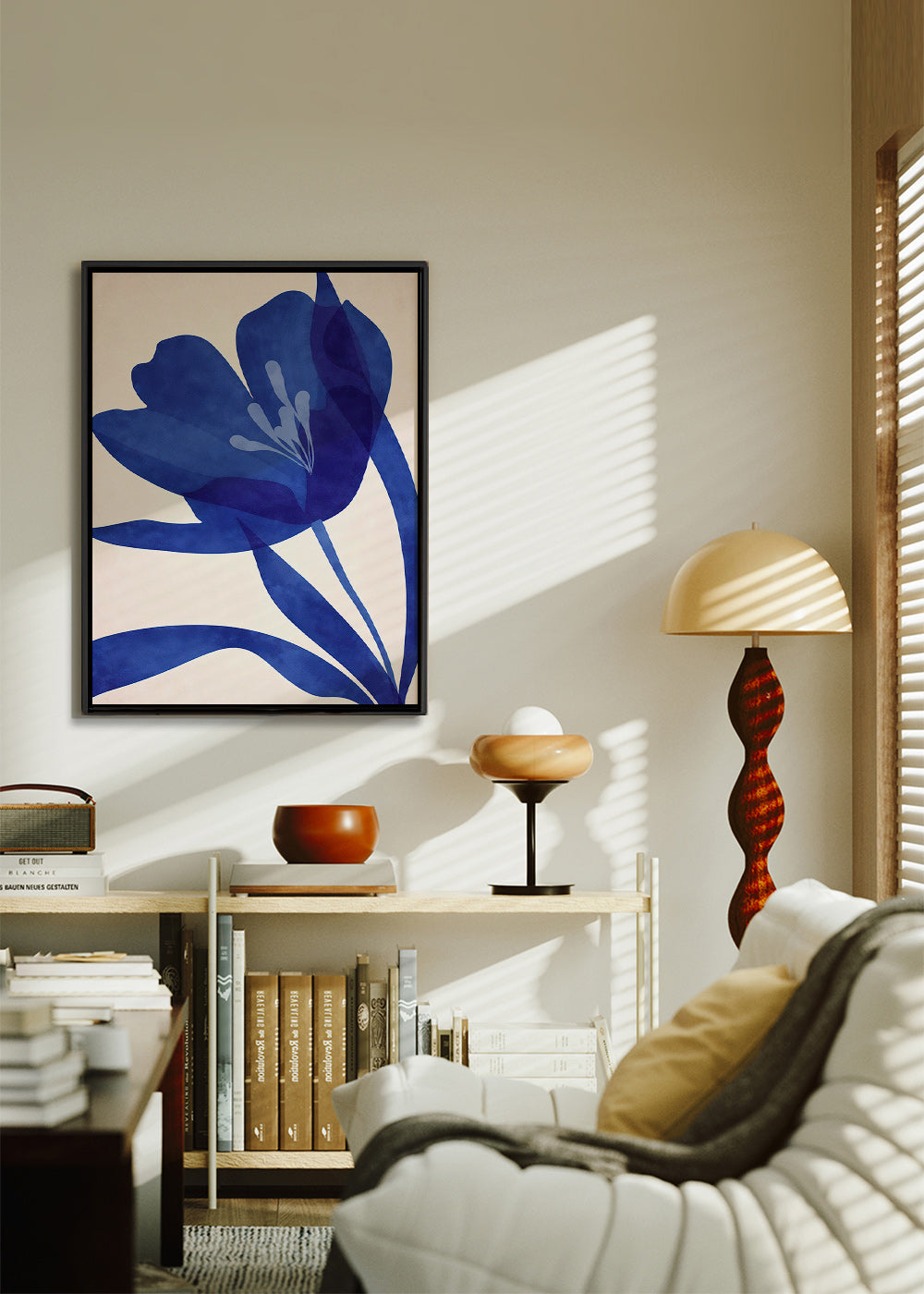 Stampa botanica fiore blu stilizzato