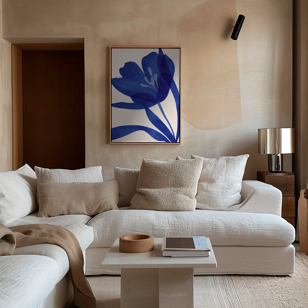 Stampa botanica fiore blu stilizzato