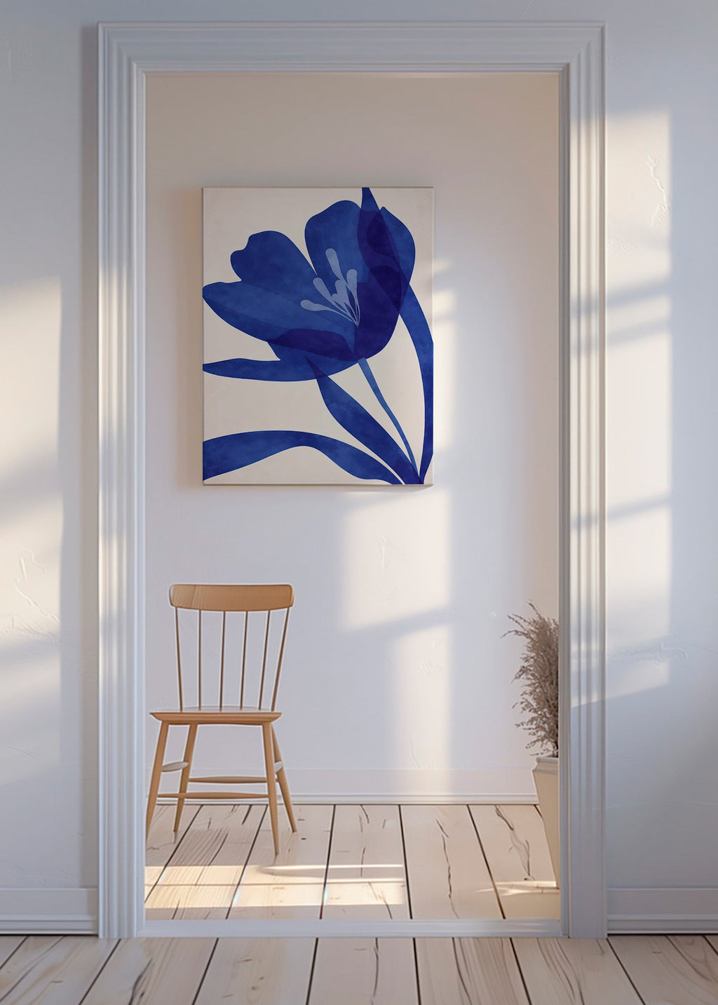 Stampa botanica fiore blu stilizzato