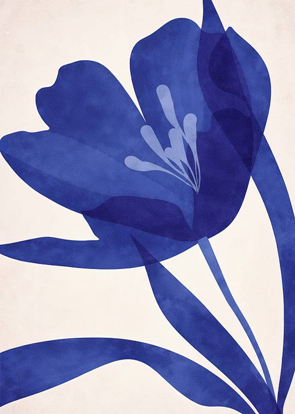 Stampa botanica fiore blu stilizzato