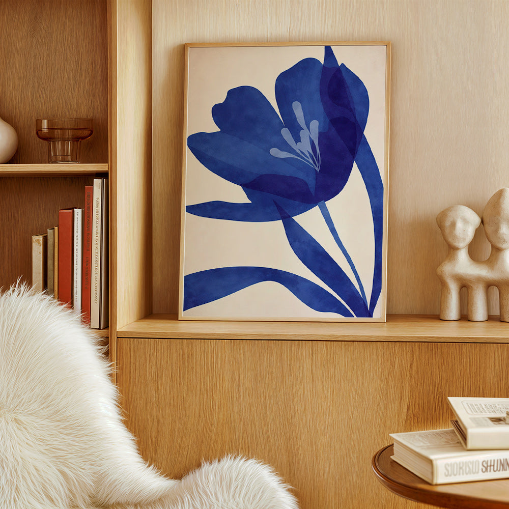 Stampa botanica fiore blu stilizzato