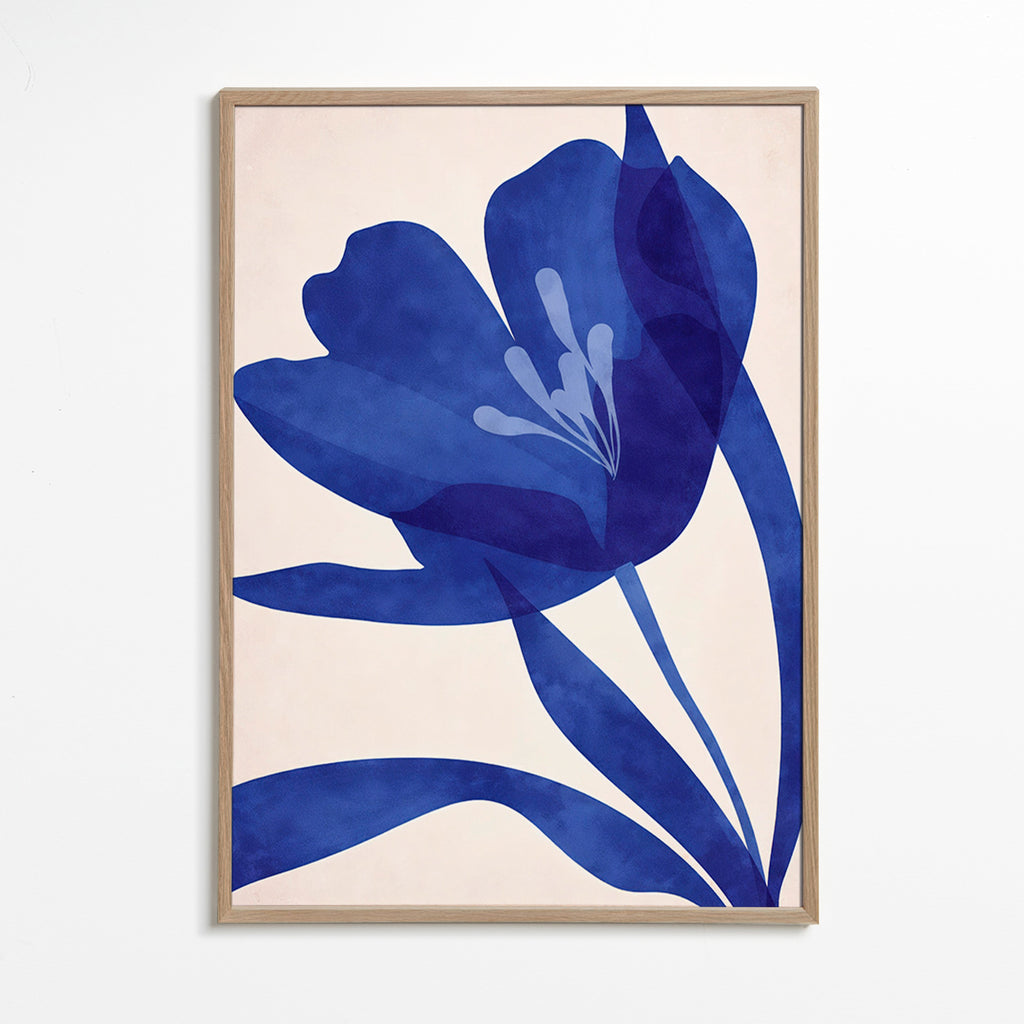 Stampa botanica fiore blu stilizzato