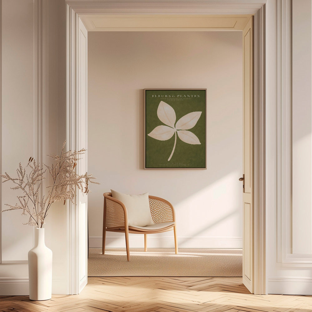 Stampa botanica: foglia crema su fondo verde