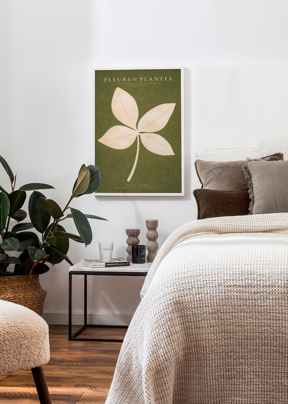 Stampa botanica: foglia crema su fondo verde