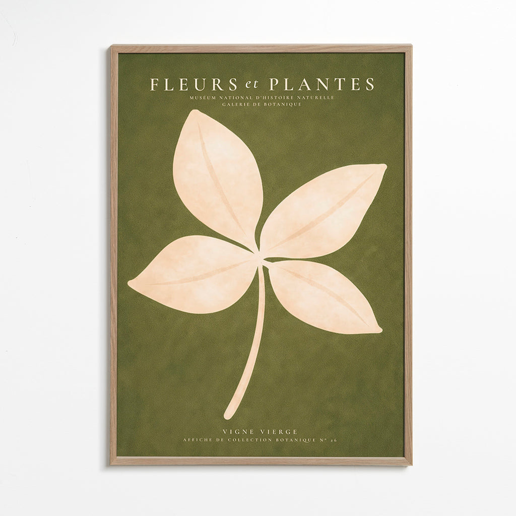 Stampa botanica: foglia crema su fondo verde